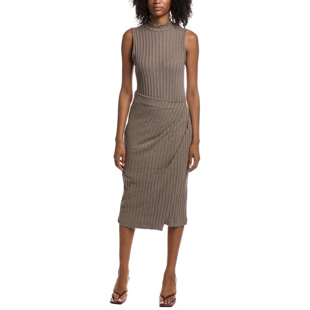 Michael Stars Womens Alaia Mock Neck Midi Dress, Brown